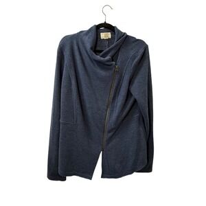 Caslon Women's XL Blue Zip Up Asymmetrical Collar Knit Cardigan Sweater